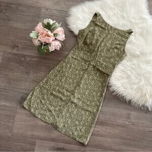 Vintage J. Crew Sage Green Mushroom Print Tie Back Sheath Dress 2